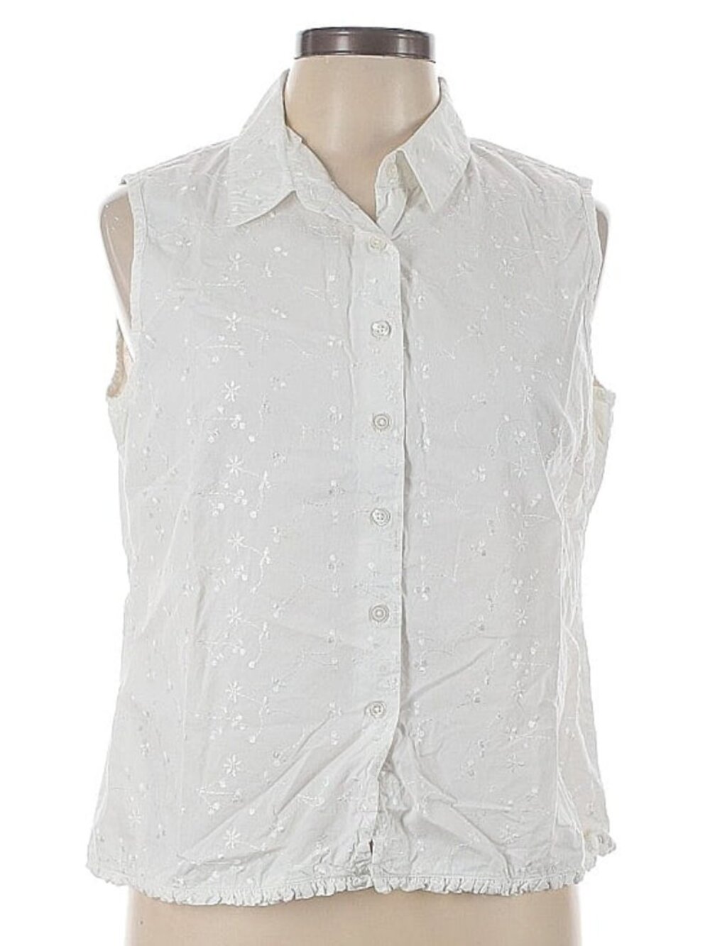 Fiorlini International Sleeveless Button Down Shirt with Floral Embroidery